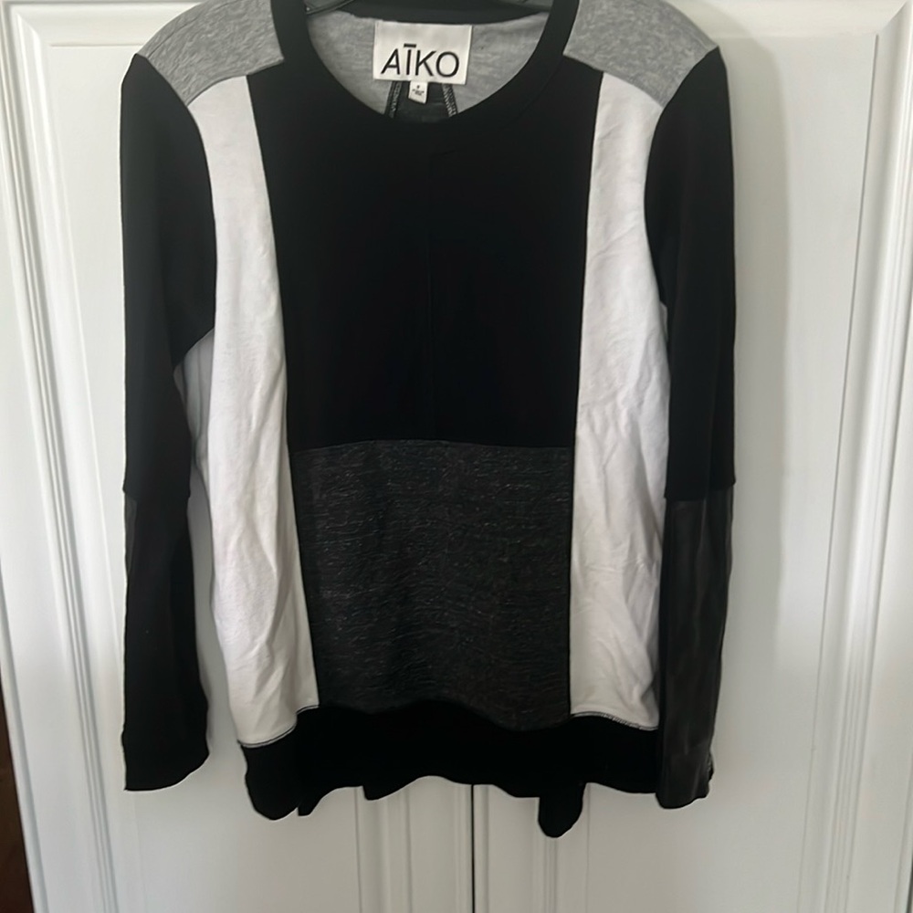 ATKO color block sweatshirt with side zip and leather touches on sleeve small